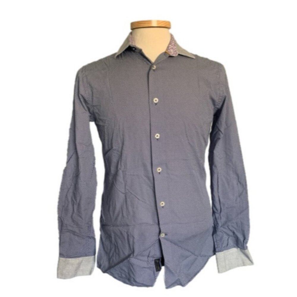 Duchamp  15 Blue White Dot Pattern Dress Shirt